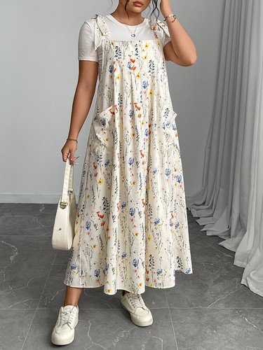 Womens Overalls Pleated Dress Summer Strappy Pocket Baggy Maxi Dresses Plus Size - Picture 24 of 28