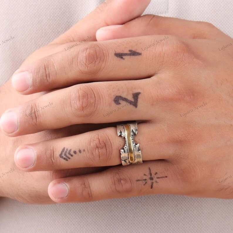 Anillo de plata de ley 925 para hombre anillo chapado en oro sello anillo grieta Foto 3 de 4