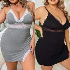 Plus Size Sexy Sleepwear Soft Lace Pajamas Nightdress Lingerie Nightwear Womens
