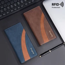 Men's Leather Long Wallet Bifold ID Card Holder Checkbook Clutch Purse Handbag
