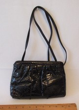 VINTAGE 1970s 80s CLEMENTE SNAKESKIN CLUTCH SHOULDER BAG BLACK HONG KONG
