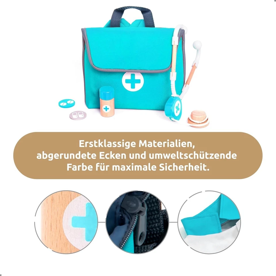 UMU Arztkoffer Kinder Spielset aus Holz mit Arztkittel, Stethoskop, Zahnarzt ... - Bild 3 von 4