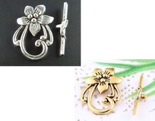 15sets Silver/Gold Tone Flower Design Toggle Clasps 30x20x3.5mm 677