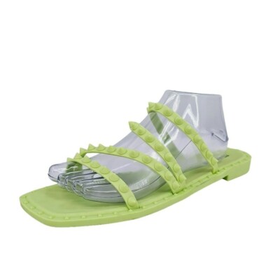 Steve Madden Selina Jelly Sandals 10 Lime Green Strappy Flat Studded Square Toe