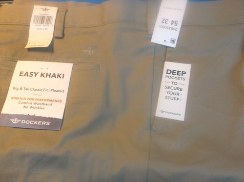 Pantalones Dockers Para Hombre PLISADOS Calce Clásico FÁCIL CAQUI TIMBERWOLF MARRÓN 54 x 32 ¡NUEVOS! - Imagen 1 de 3