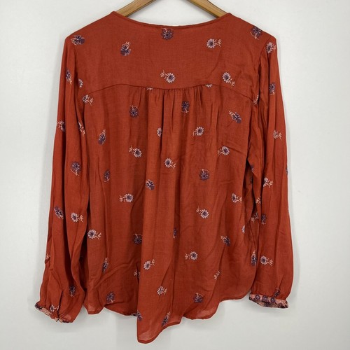 Blusa donna marca Lucky taglia XL arancione floreale bohemien nodo nappa - Foto 6 di 10