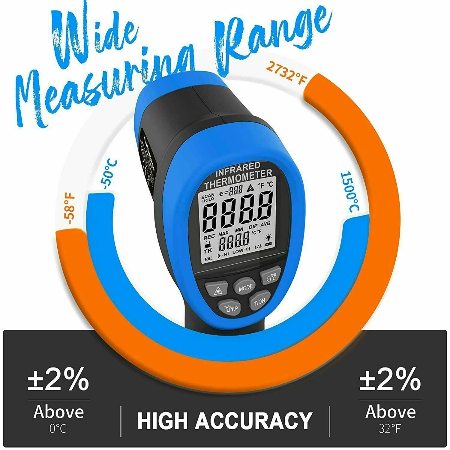 Infrared Thermometer Noncontact LCD Digital Laser Infrared Temperature