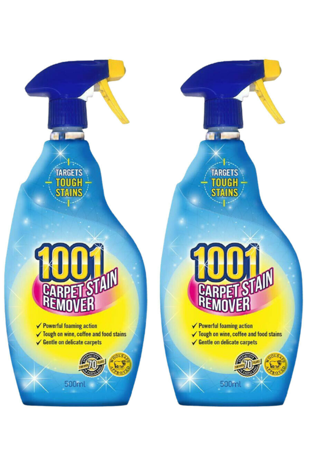 2 x 1001 Carpet & Rug Cleaner Stain Remover Spray 500ml Targets Tough
