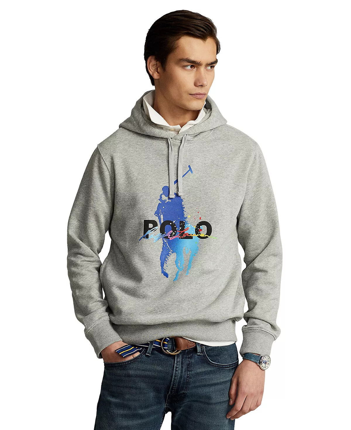 Polo Ralph Lauren Rainbow Logo Big Pony Graphic Fleece Gray Hoodie Sweatshirt