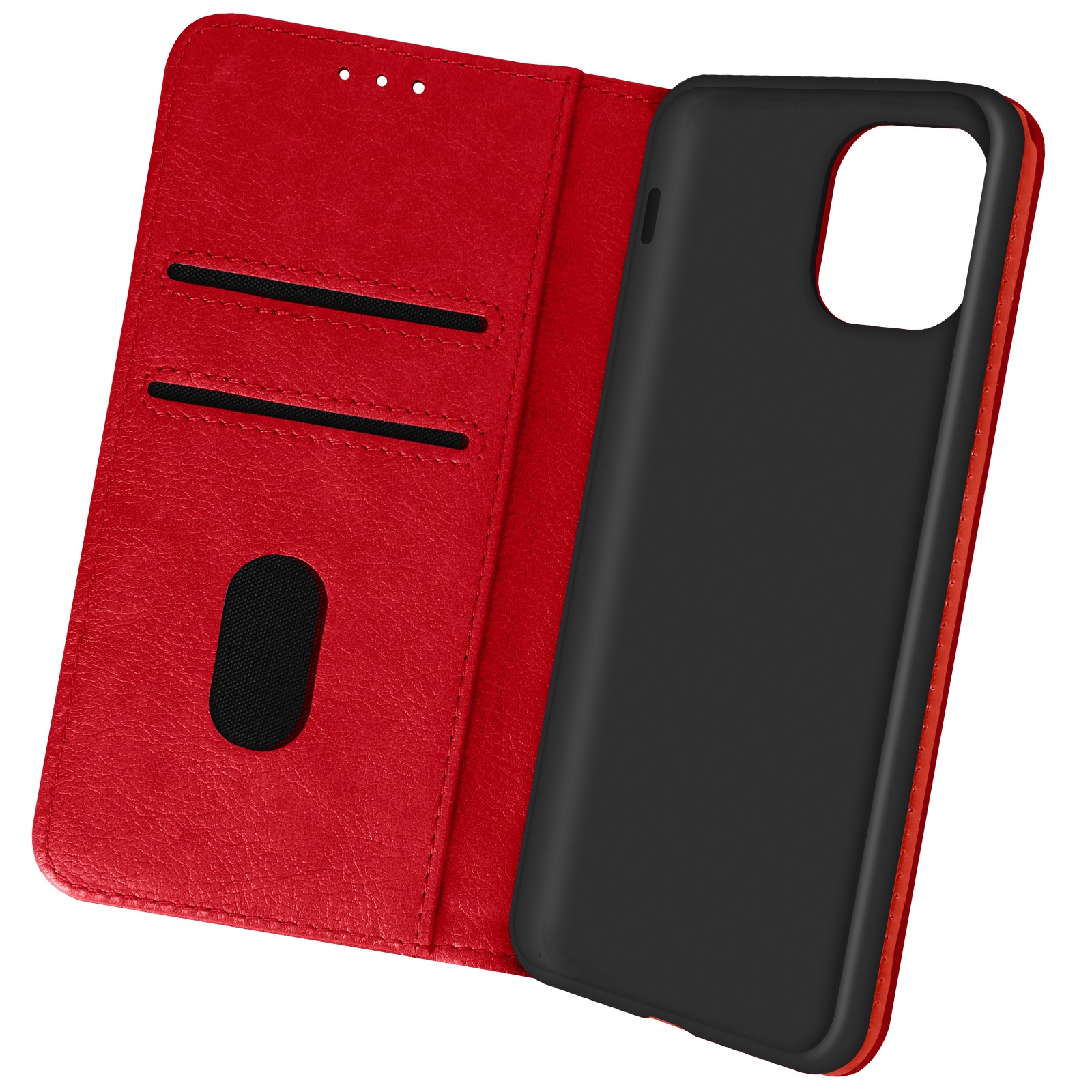 Coque iPhone 13 Mini rouge en cuir avec clapet portefeuille intégrée