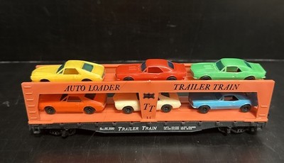 Tyco Autoloader Trailer Train With 6 Plastic Autos Cars #349 Ho Scale Vintage