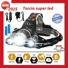 TORCIA FRONTALE RICARICABILE PROFESSIONALE 3 LED LUMEN 100.000 PILE E CARICATORE