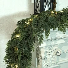 6ft Realistic Christmas Garland Lights 8 Modes Real Touch Greenery Holiday Decor