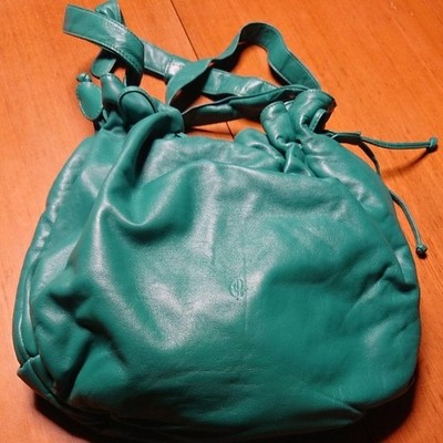 Cesare Piccini Drawstring Shoulder Bag Purse Leather in Turquoise USED Good Cond