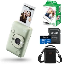 Fujifilm Instax Mini LiPlay Hybrid Instant Camera, Matcha Green, Bundle with 20