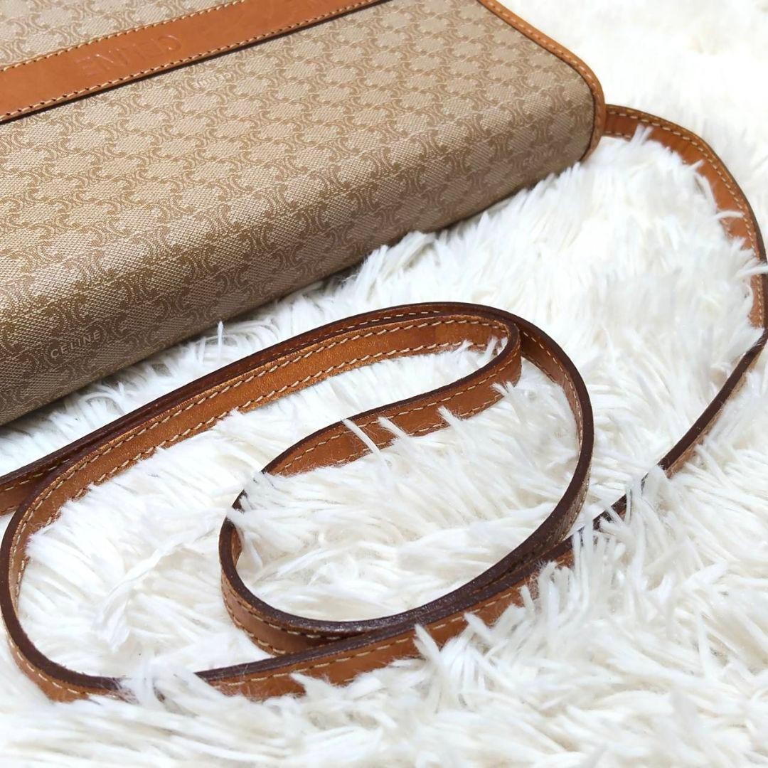CELINE Shoulder Bag Triomphe Macadam Pattern PVC Leather White Light Brown Auth — image 13