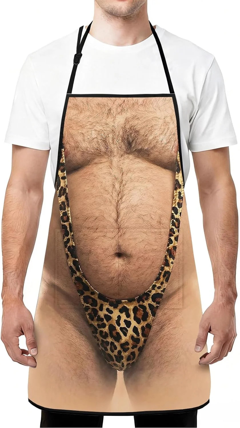 Funny Mens Cooking Grilling Aprons, Sexy Funny Chef Apron with Pockets, White El