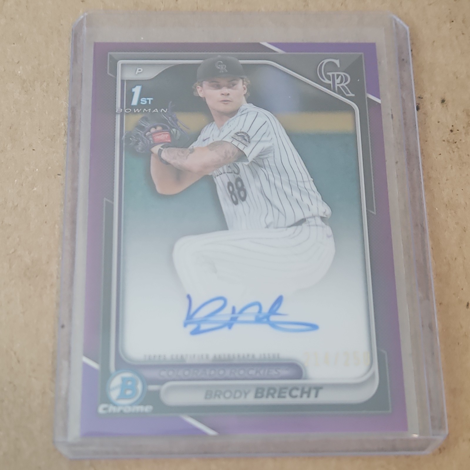 2024 Bowman Draft Brody Brecht Chrome Auto Purple Refractor 1st #214/250