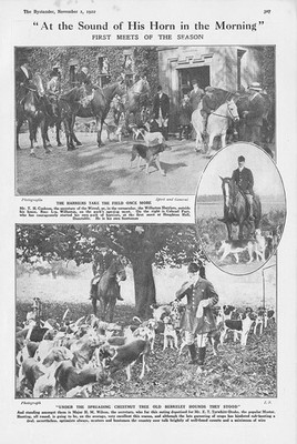 JAGD Willaston & Berkeley Hounds First Meet of the Season Antique Print 1922