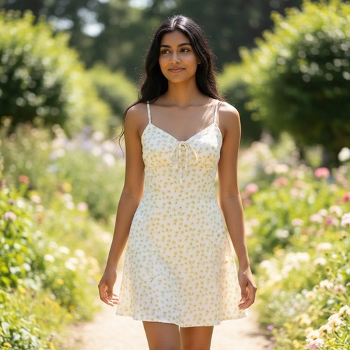 ROMWE Cream Babydoll Milkmaid Daisy Floral Tie Front Mini Dress Sz 8 Y2k 90s