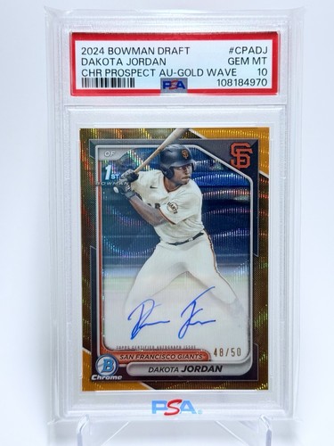 Dakota Jordan [Gold Refractor] #CPA-DJ 2024 Bowman Draft Chrome Prospect Autograph card