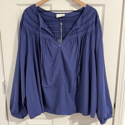 Universal Thread Blouse Women 2X Blue NWT Lace Trim Peasant Boho Coastal Cottage