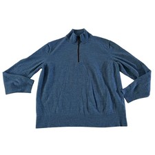 Untuckit Blue 100 Merino Wool Quarter Zip Pullover Men's XL Preppy