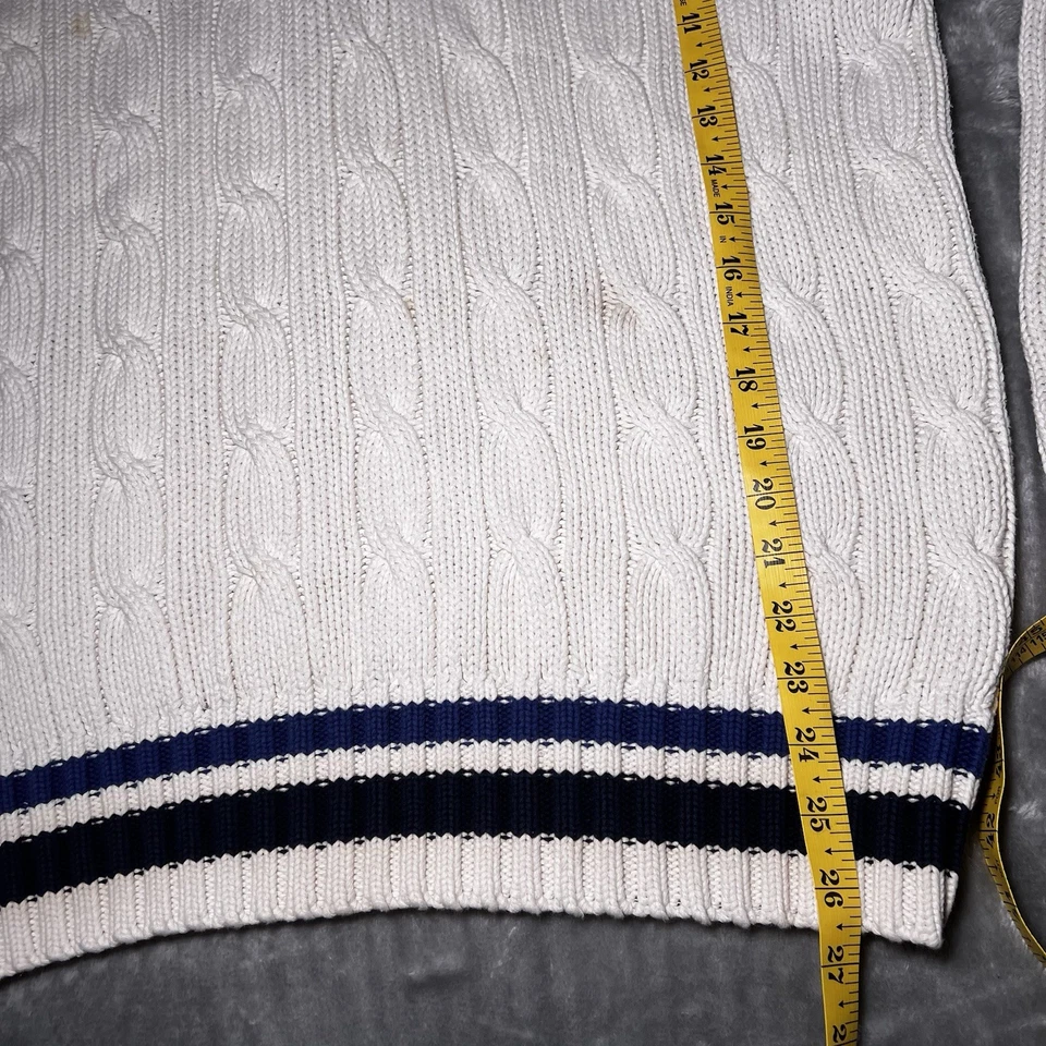 Suéter Polo Ralph Lauren XL Blanco Cuello en V Cricket Cable Tejido De Colección Foto 4 de 4