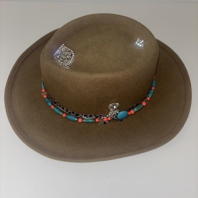 Bailey Gambler Sz Med Women s Cowboy Western Hat Felt Brown Wool USA Turquoise