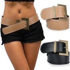 2 Pcs Wide Leather Belt for Women Adjustable Chunky Belts for Plus Size Ladie...