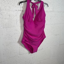 DKNY Womens Tie-Back Halter-Style Carnation Pink 1 piece swimsuit XL 80