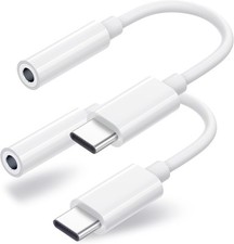 2 Pack USB C to 3.5mm Headphone Jack Adapter, C Aux Audio Dongle white