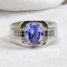 Tanzanite Oval Cut Gemstone With 925 Sterling Silver Ring For Men's #A143 #
