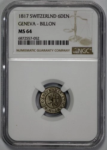 1817 Switzerland 6 Deniers Geneva-Billon NGC MS 64