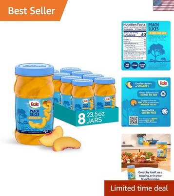 Delicious Yellow Cling Peaches in 100% Juice - 23.5 oz Resealable Jars, 8-Pack