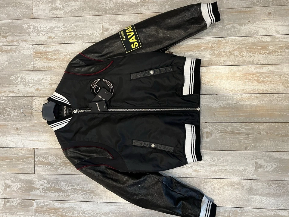 Roberto Cavalli Мужская куртка-бомбер кожи и нейлона совершенно новый с ярлыками размер 38 - Изображение 3 из 4