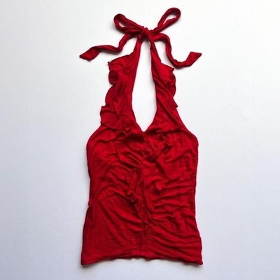 Cache Y2K Red Ruffle Halter Top