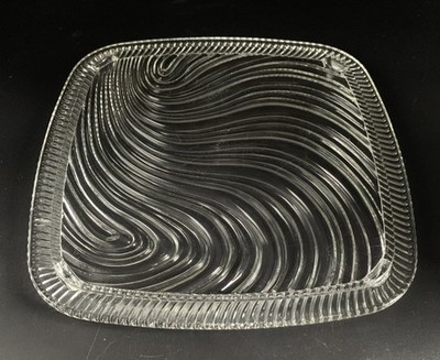 Vintage Glas Servierplatte; Kromex; 50er; Vierfuss; 31x31cm, H2cm