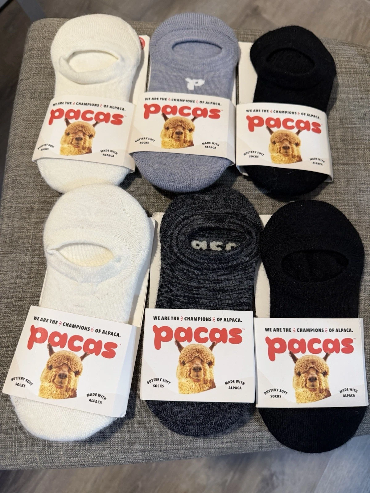 Women's Pacas No-Show Alpaca Blend Socks Gray Blue Black White M/L 6 Pair Pack