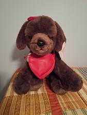 FAO Schwarz Plush Brown Labrador Puppy Soft Toy W/ Red Purse And Bow Accent