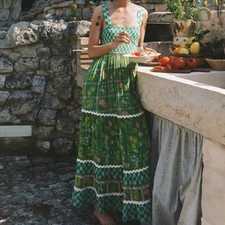 Spell & The Gypsy Flora Dress Size XXL Maxi Green Floral Corset Back Extra Large