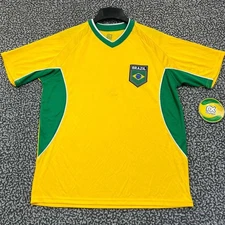 Brazil Soccer Team Jersey Shirt Men Medium Yellow Rhinox Short Sleeve V-Neck New