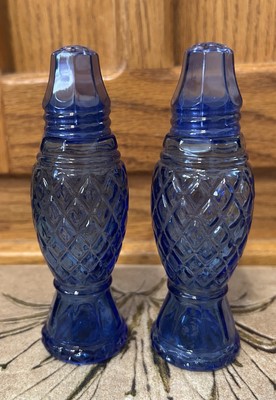 Vintage Cobalt Blue 4.5  Salt-n-Pepper Shakers From Avon - Glass w/ Plastic Tops