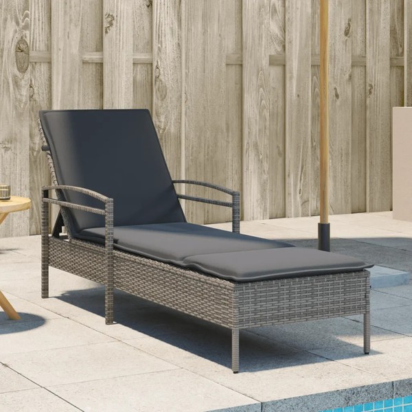 Sonnenliege Poly Rattan Mit Auflage Grau 63X200X81 Cm FüR Garten Balkon Terrasse-image