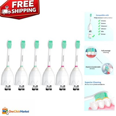 Replacement Philips Sonicare E-Series Toothbrush Heads 6-Pack with Soft Bristles