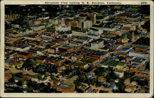Stockton California Aeroplane View DPO 1930 Dorrington CA postal de colección