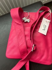 Radley Pink Leather Crossbody bag with pale blue dog charm. Brand New with tags 