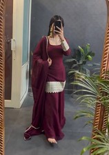 Exclusive Georgette Maroon Top Palazzo With Dupatta For Women Function Wear