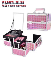Travel Organizer Makeup Case with Mirror Cosmetic Box US