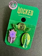2025 Universal Studios Wicked For Good Oz Elphaba Broom Glinda Wand 3 Pin Set